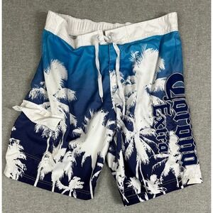 Corona Extra Board Shorts Men XL Blue Palm Tree Ombre Swim Trunks